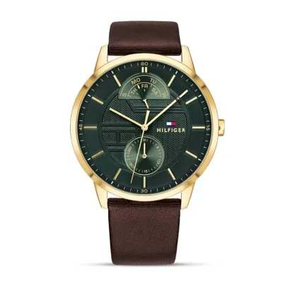 Tommy Hilfiger Hunter Green Dial Brown Leather Strap Watch